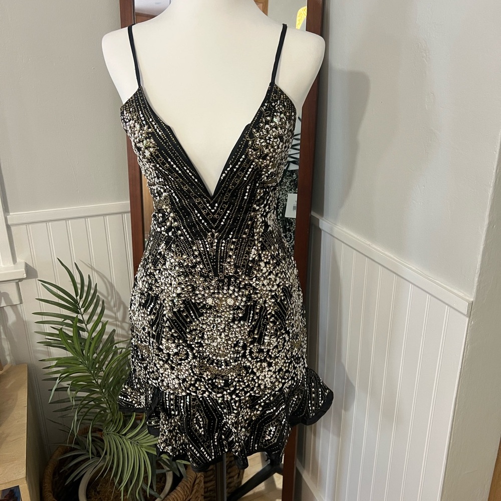 Selfie Leslie Black and White sequin mini dress